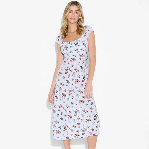 Wild Fable Women's XL Flutter Cap Sleeve Maxi A-Line Dress Light Blue Floral NWT - Picture 1 of 4